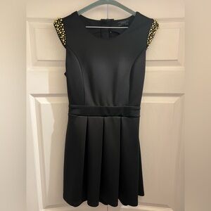 Guess Black Mini Dress with Gold Bead Shoulders